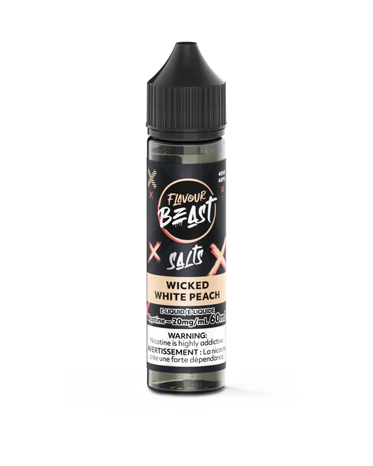 Flavour Beast Salt Nic E-Liquid 30mL bottle with 20mg nicotine salt, 40VG/60PG blend, child-resistant cap, and multiple premium vape juice flavour options.