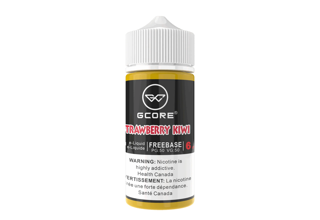 GCORE Freebase Vape Juices available in 60mL and 100mL bottles with 50/50 PG/VG ratio and 3mg or 6mg nicotine strength.