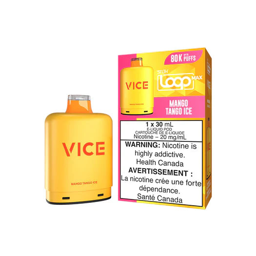 STLTH LOOP MAX x VICE prefilled pod with 30mL e-liquid capacity, 20mg nicotine strength, magnetic connection, Boost Mode support, and up to 80,000 puffs.
