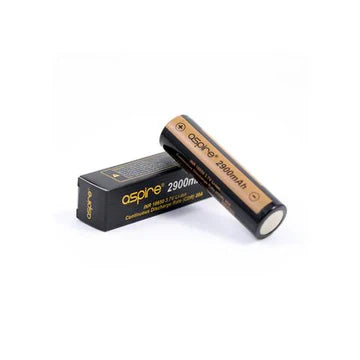 Aspire 2900mAh rechargeable vape battery with black and gold packaging.