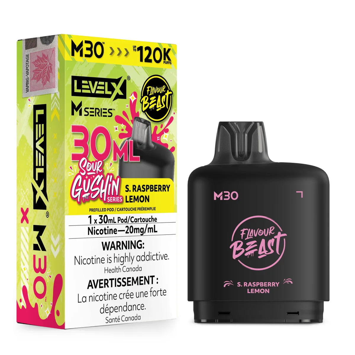 S. Raspberry Lemon Level X M Series 30mL Pod 120K