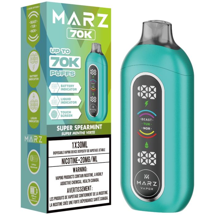 Super Spearmint - 70000 puffs - 20mg/ml nicotine strength - 30ml e-juice - Marz 70K Disposable Vape