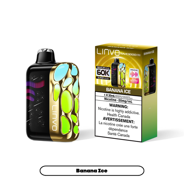 Banana Ice - Linvo Rave 60K Pro Disposable Vape - 20mg/mL nicotine - 20mL e-liquid - 60000 Puffs