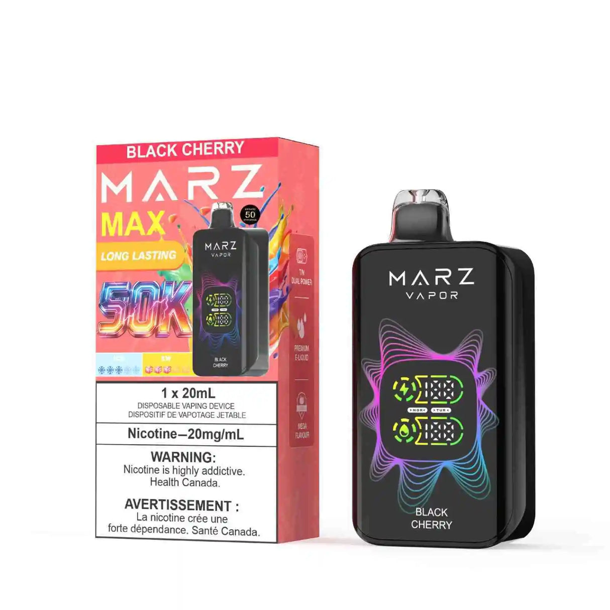 Black Cherry MARZ Max 50K Disposable Vape with 20mL e-liquid and up to 50,000 puffs
