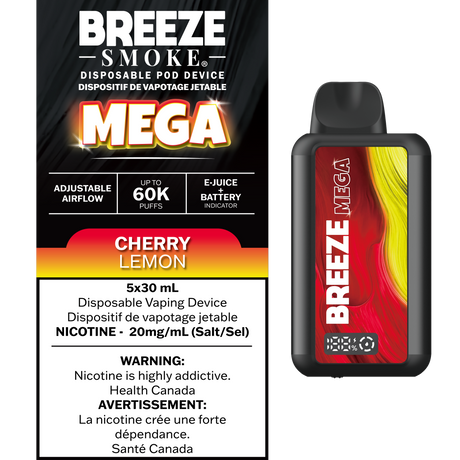 Cherry Lemon – Breeze Mega 60000 Puffs – 20mg Nicotine – 30mL e-liquid