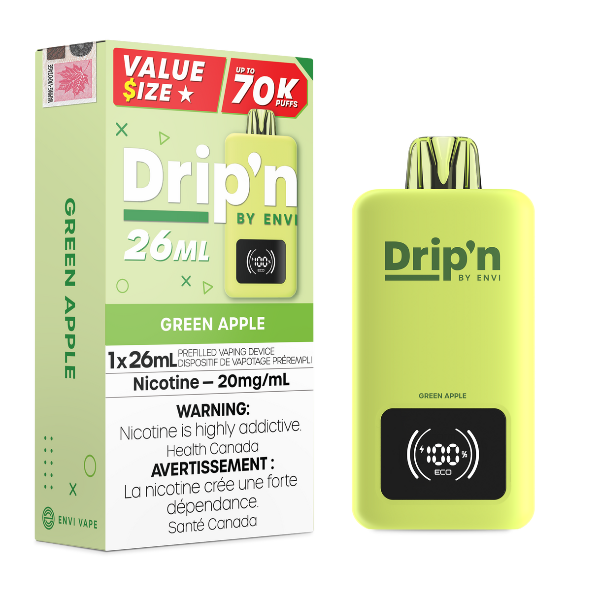 Green Apple – Dripn By Envi 70k Disposable Vape 26ml 70000 Puffs