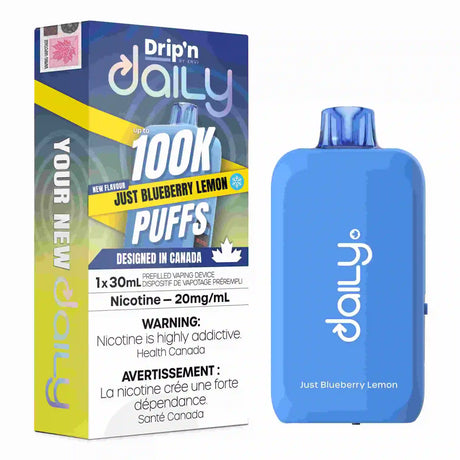 Just Blueberry Lemon Drip’n Daily 30mL Disposable Vape with 100,000 puffs and 20mg nicotine