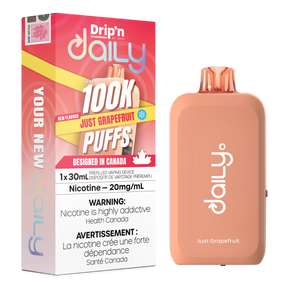 Just Grapefruit Drip’n Daily 30mL Disposable Vape with grapefruit flavour and 100,000 puffs