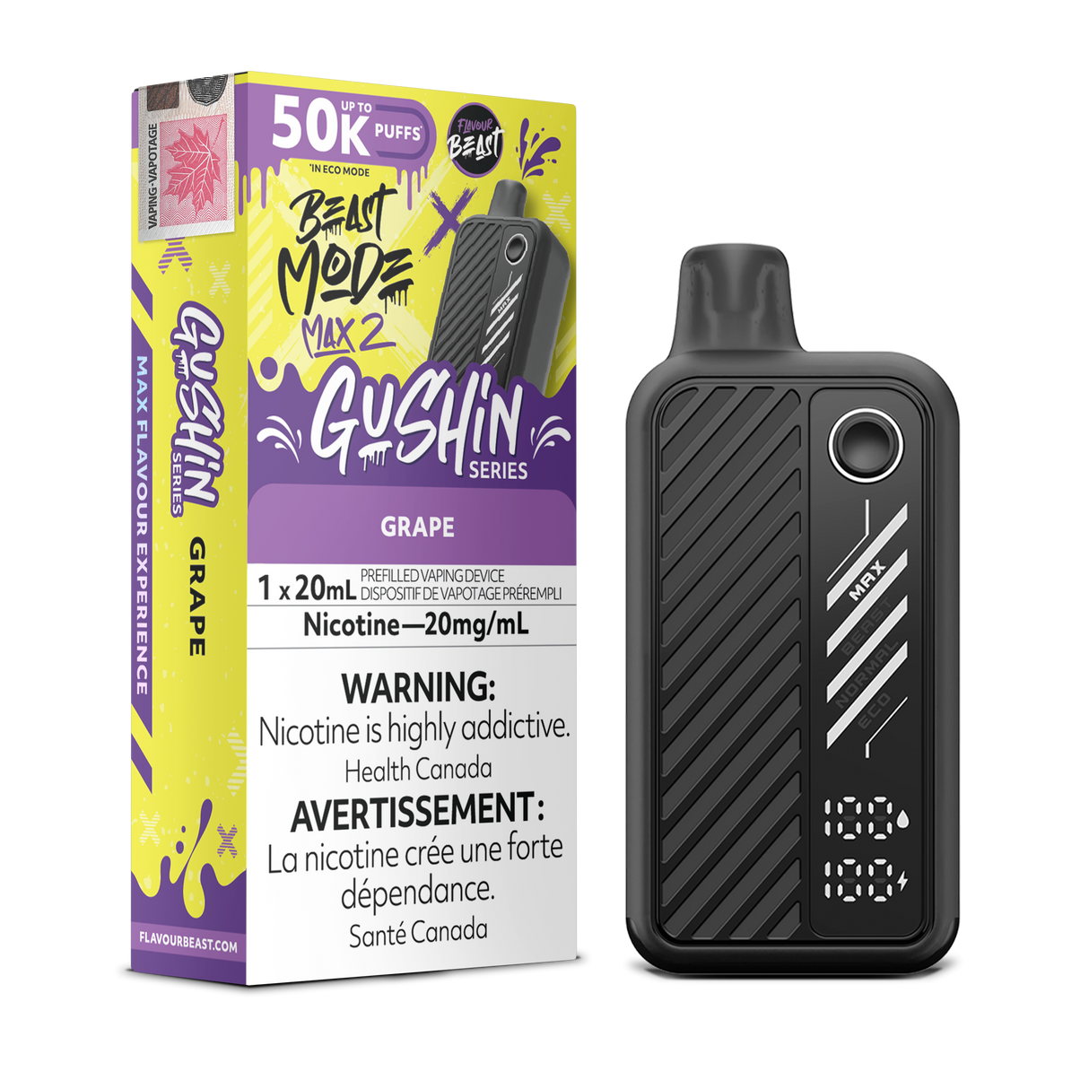 Gushin Grape - Flavour Beast BeastMode Max 2 Disposable Vape - 50,000 Puffs - 20mL E-Liquid - 20mg Nicotine