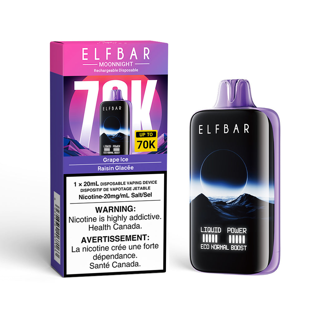 Grape Ice – ELF BAR 70K Vape – 70,000 Puffs, 20mL E-liquid, 20mg/mL Nicotine – Juicy Grape and Icy Finish, Rechargeable