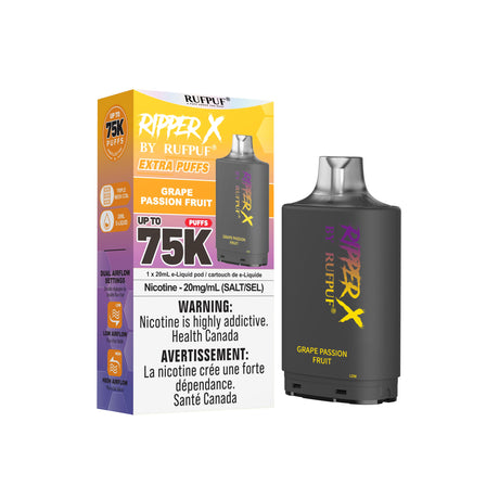 Grape-Passion-fruit Ripper X 75k Vape Pod - Nicotine Strength 20mg/ml - E-Liquid Quantity 20ml - Puff Count 75000.
