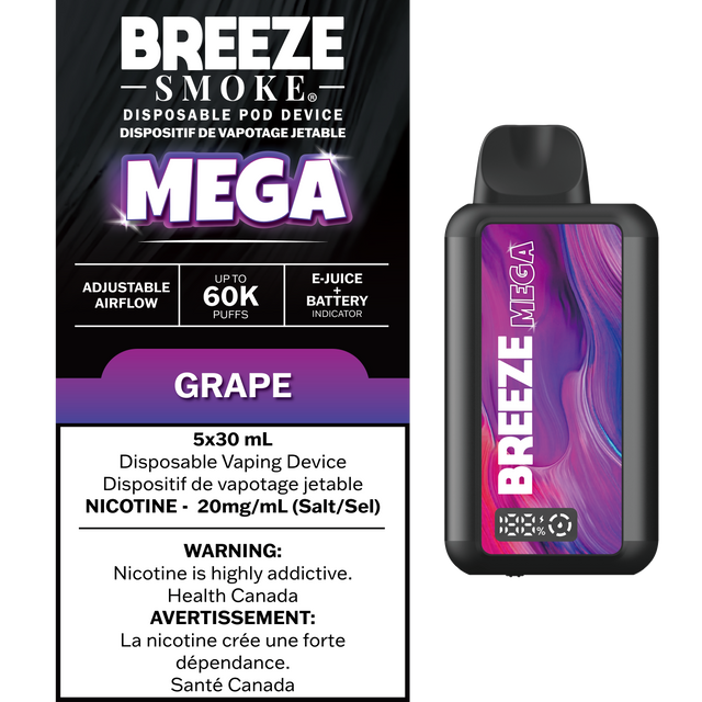 Grape – Breeze Mega 60000 Puffs – 20mg Nicotine – 30mL e-liquid