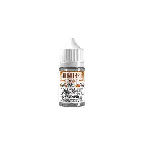 SINFUL Nic Salt Vape Juice By Hundred 30mL bottle with cocoa, vanilla, and golden dessert flavour profile.