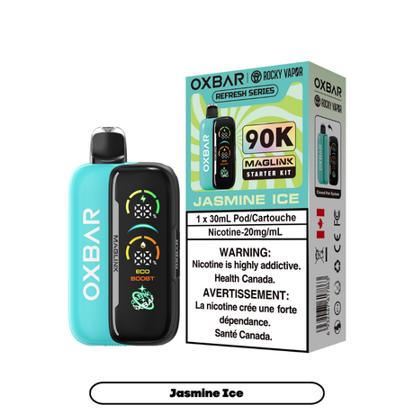 Oxbar x Rocky Vapor Maglink Disposable Vape Jasmine Ice disposable vape with 90000 puffs and dual mesh coil in Canada