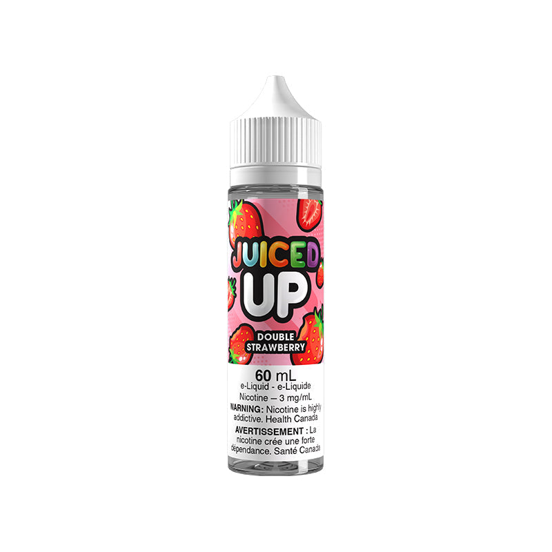Juiced Up Double Strawberry 60mL nicotine-free e-liquid bottle with sweet strawberry flavour