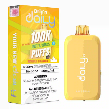 Just S Citrus Drip’n Daily 30mL Disposable Vape with citrus flavour and 100,000 puffs