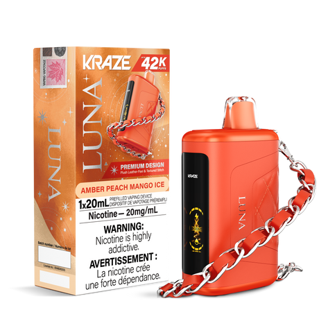 Amber Peach Mango Ice - 42000 puffs - 20mg/ml nicotine strength - 20ml e-juice - KRAZE LUNA Disposable Vape 42K