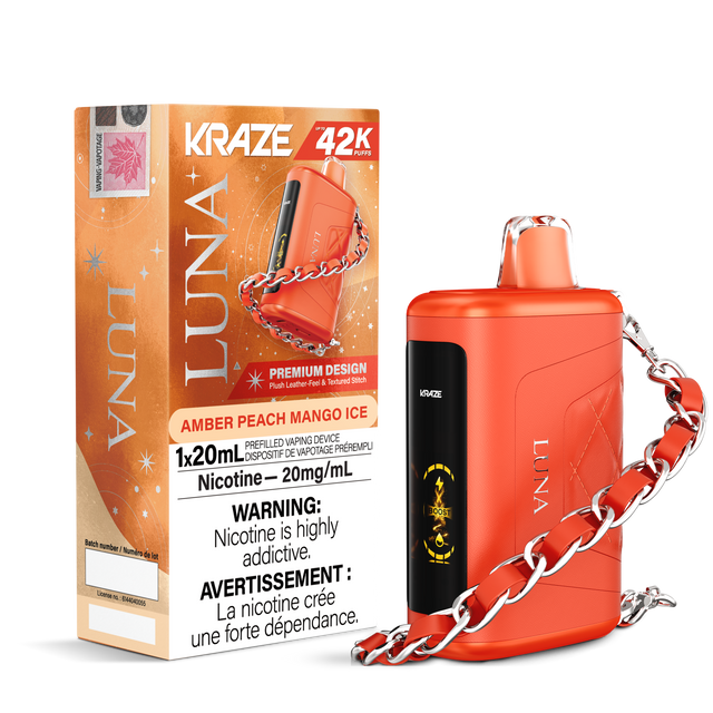 Amber Peach Mango Ice - 42000 puffs - 20mg/ml nicotine strength - 20ml e-juice - KRAZE LUNA Disposable Vape 42K