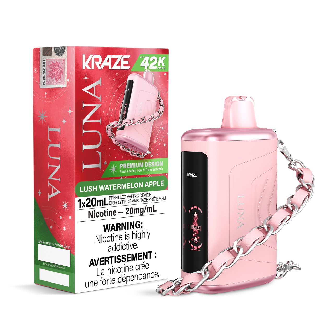 Lush Watermelon Apple - 42000 puffs - 20mg/ml nicotine strength - 20ml e-juice - KRAZE LUNA Disposable Vape 42K