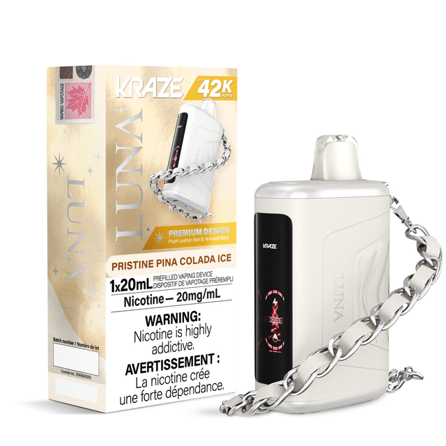 Pristine Pina Colada Ice - 42000 puffs - 20mg/ml nicotine strength - 20ml e-juice - KRAZE LUNA Disposable Vape 42K