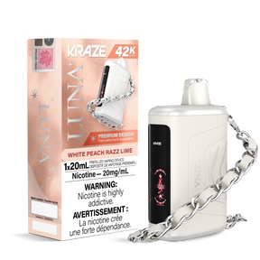White Peach Razz Lime - 42000 puffs - 20mg/ml nicotine strength - 20ml e-juice - KRAZE LUNA Disposable Vape 42K