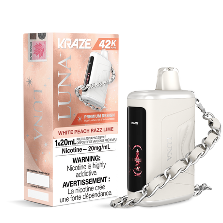 White Peach Razz Lime - 42000 puffs - 20mg/ml nicotine strength - 20ml e-juice - KRAZE LUNA Disposable Vape 42K