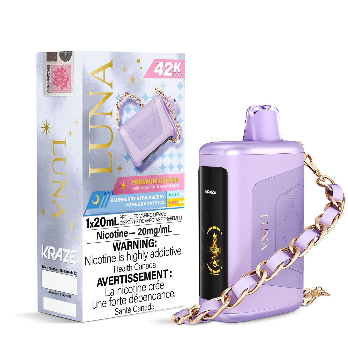 KRAZE LUNA 42k Puffs Disposable Vape, 20mL Prefilled vaping device - Blueberry Strawberry Pomegranate Ice