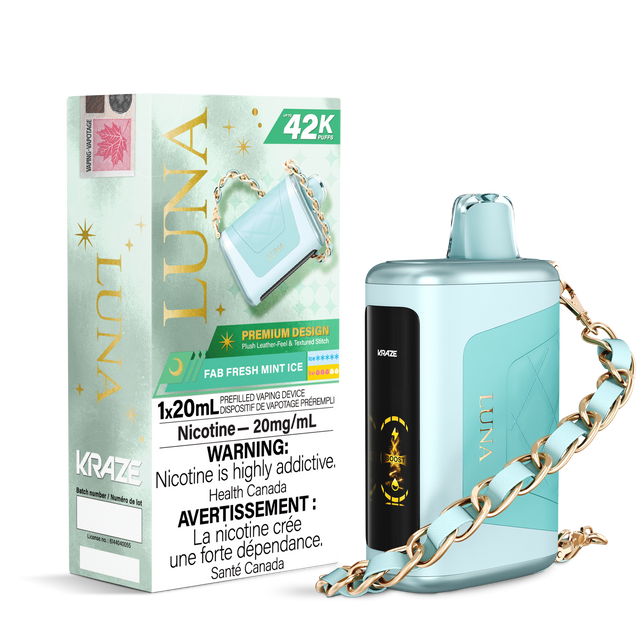 KRAZE LUNA 42k Puffs Disposable Vape, 20mL Prefilled vaping device - Fab Fresh Mint Ice