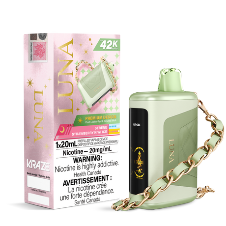KRAZE LUNA 42k Puffs Disposable Vape, 20mL Prefilled vaping device. Serene Strawberry Kiwi Ice