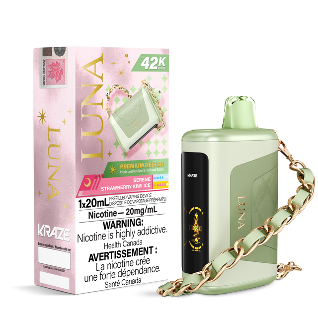 KRAZE LUNA 42k Puffs Disposable Vape, 20mL Prefilled vaping device. Serene Strawberry Kiwi Ice