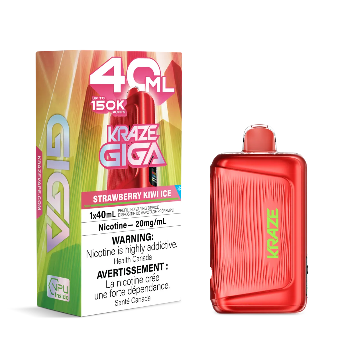 Strawberry Kiwi Ice Kraze Giga 150K 150,000-Puff Disposable Vape