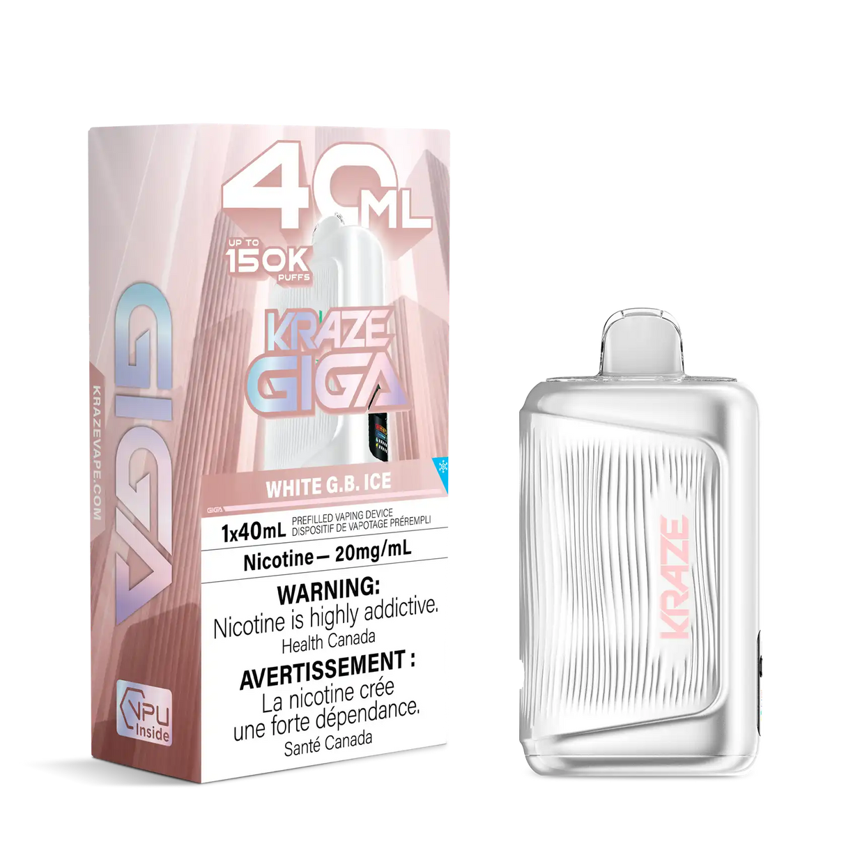 White G.B. Ice Kraze Giga 150K 150,000-puff disposable vape