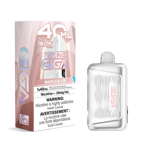 White G.B. Ice Kraze Giga 150K 150,000-puff disposable vape