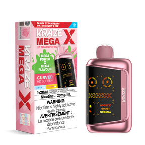 KRAZE MEGA X 48K Disposable Vape Strawberry Watermelon Ice with juicy fruit flavour, 48,000 puffs, dual mesh coil and Boost power modes