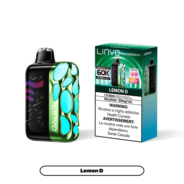 Lemon D - Linvo Rave 60K Pro Disposable Vape - 20mg/mL nicotine - 20mL e-liquid - 60000 Puffs