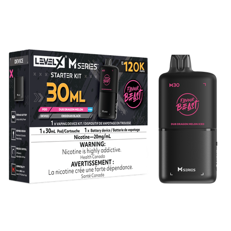 Level X M30 Dub Dragon Melon Iced 120K Starter Kit with 30mL cantaloupe dragonfruit strawberry ice pod and rechargeable device
