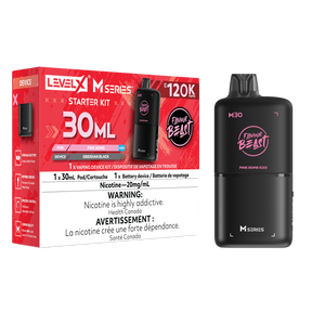 Level X M30 Pink Bomb Iced 120K Starter Kit with 30mL prefilled pod and rechargeable Obsidian Black device