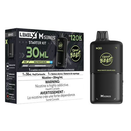 Level X M Series Wild White Grape Iced Starter Kit with 1000mAh  and 30mL M30 pod rated up to 120K puffs