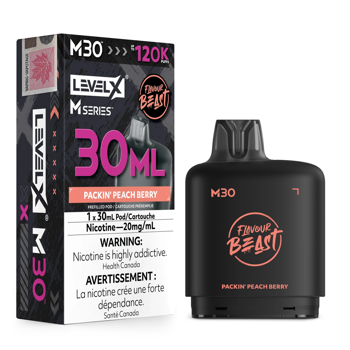 Packin’ Peach Berry Level X M30 30mL prefilled pod 120K