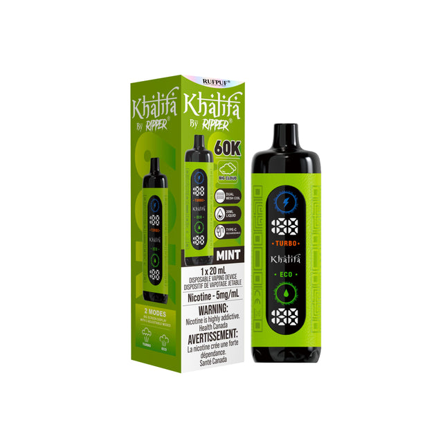 Khalifa Bar by Ripper Mint flavour - pure, refreshing mint with up to 60,000 puffs of premium hookah vaping.