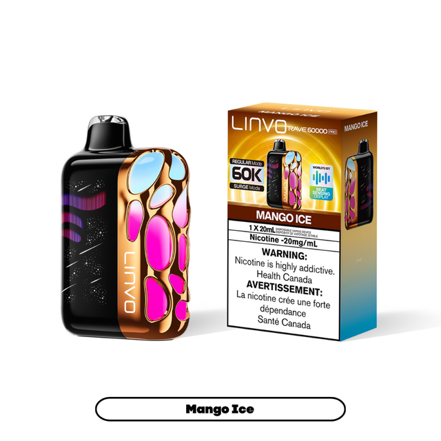 Mango Ice - Linvo Rave 60K Pro Disposable Vape - 20mg/mL nicotine - 20mL e-liquid - 60000 Puffs