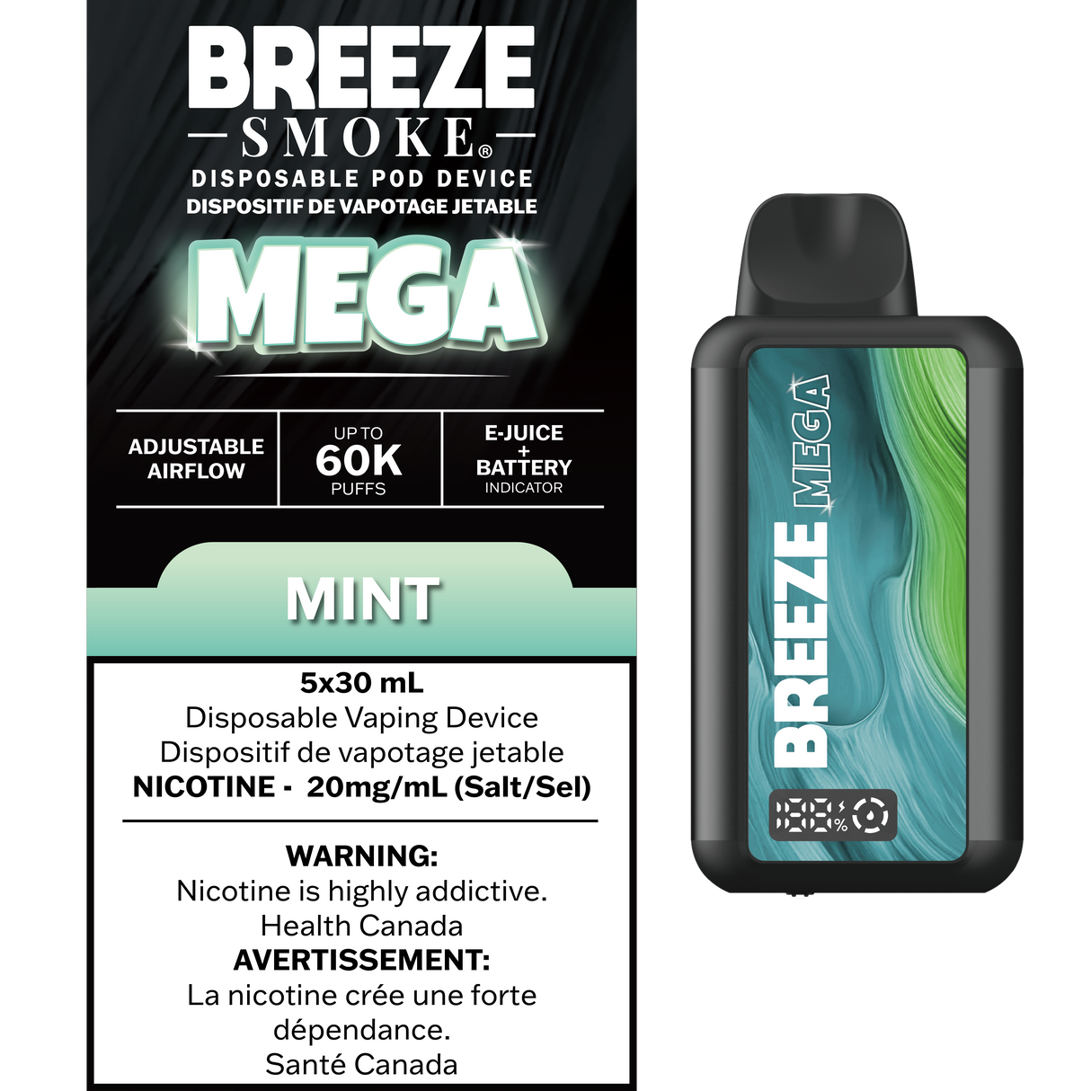 Mint – Breeze Mega 60000 Puffs – 20mg Nicotine – 30mL e-liquid