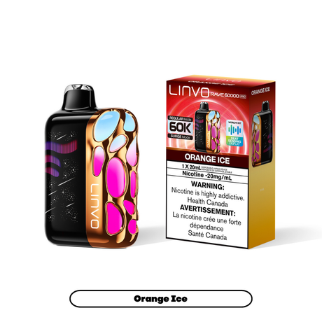Orange Ice - Linvo Rave 60K Pro Disposable Vape - 20mg/mL nicotine - 20mL e-liquid - 60000 Puffs