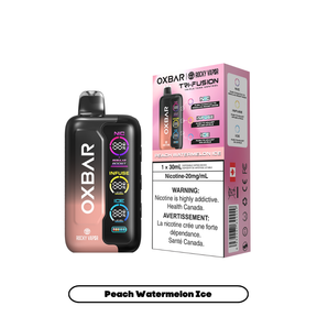 Peach Watermelon Ice- Oxbar Rocky Vapor Tri Fusion Disposable Vape - 30mL - 30000+ Puffs - Nicotine Strength 20mg/mL.
