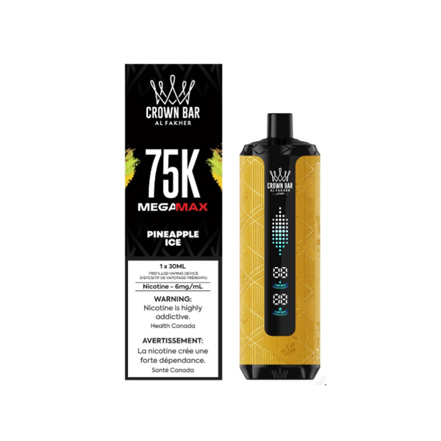 Al Fakher Mega Max 75K Pineapple Ice disposable vape with up to 75K puffs and dual mode in Canada