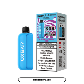 Rocky Vapor Oxbar Maglink Prefilled Pods 90K Raspberry Ice prefilled pod with 90000 puffs and dual mesh coil in Canada