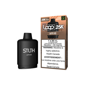 STLTH Loop 25K Pod – Latte Ice – Espresso flavor with creamy sweetness and icy finish, 20mg/ml nicotine, 25,000 puff capacity.