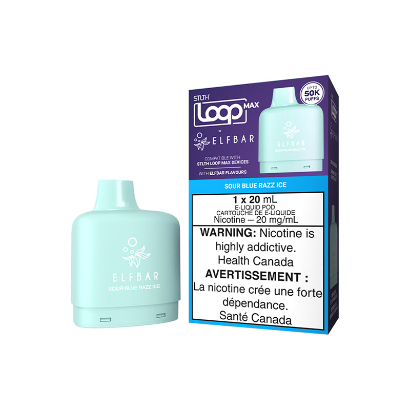 Sour Blue Razz Ice STLTH LOOP MAX x ELFBAR 20mL pod sour blue raspberry ice 50,000 puffs at Quality Vapes Canada