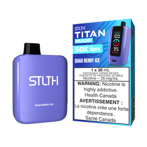 Quad Berry Ice - STLTH Titan Max 50K Disposable Vape, 50,000 puffs, 20mg/ml nicotine strength, 30ml e-liquid capacity.