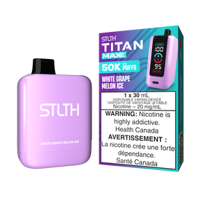 White Grape Melon Ice - STLTH Titan Max 50K Disposable Vape, 50,000 puffs, 30ml e-liquid capacity, 20mg/ml nicotine strength.